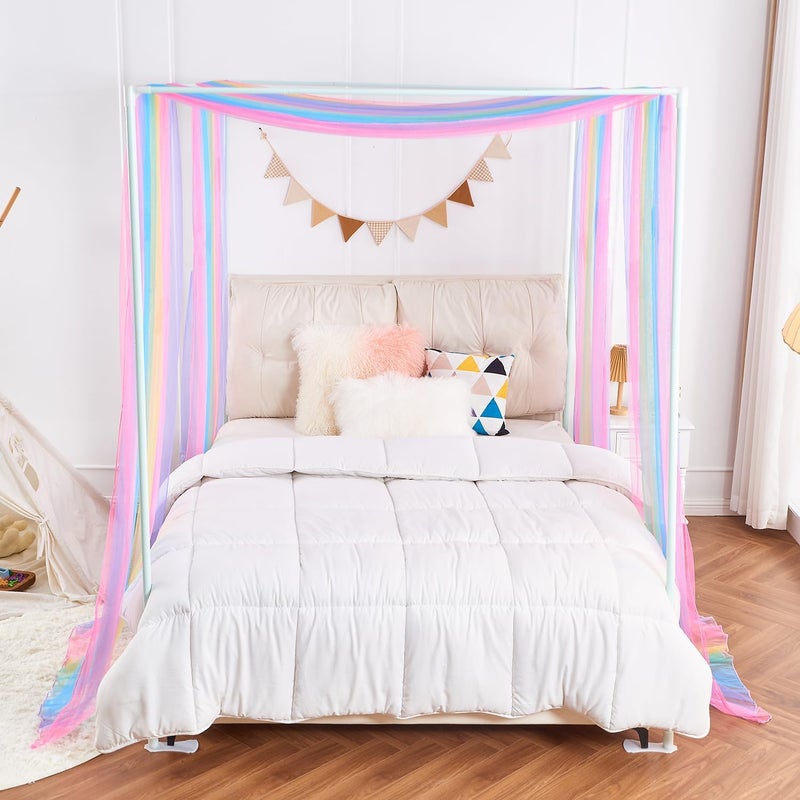 WANFASO خيمة سرير منزلية للفتيات، ستائر سرير قوس قزح مزدوجة مع أضواء، وشاح خيمة سرير شفاف لتزيين غرفة الفتيات (2 لوحة) - Image 5